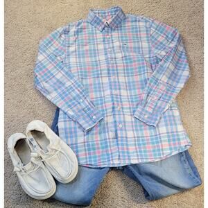 Vineyard Vines Boys Performance Whale Plaid Shirt L Preppy Quick Dry UPF Classic